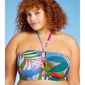 Juniors' Plus Size Lace-Up Halter Longline Bandeau Bikini Top - Xhilaration™ 1X